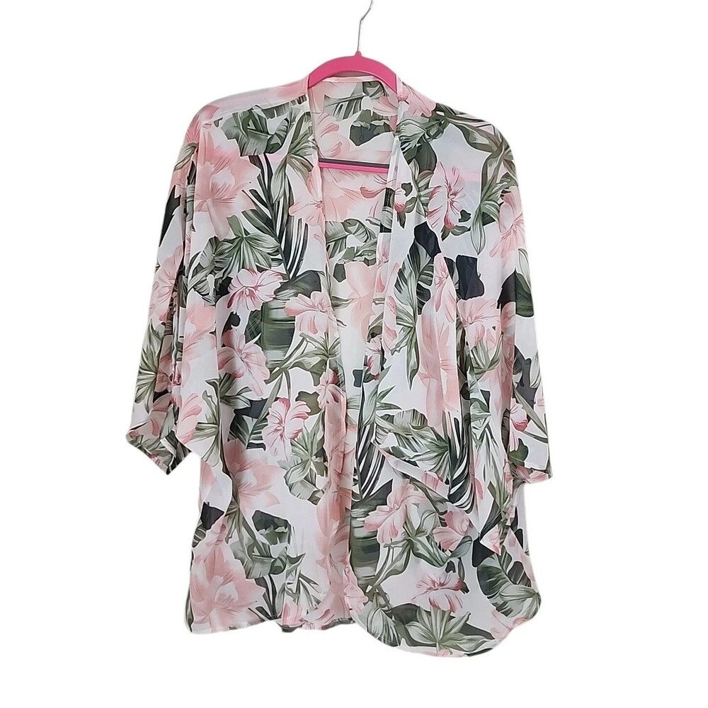 Tropical floral blouse topper womens size XXL multicolor beachy sheer cruise